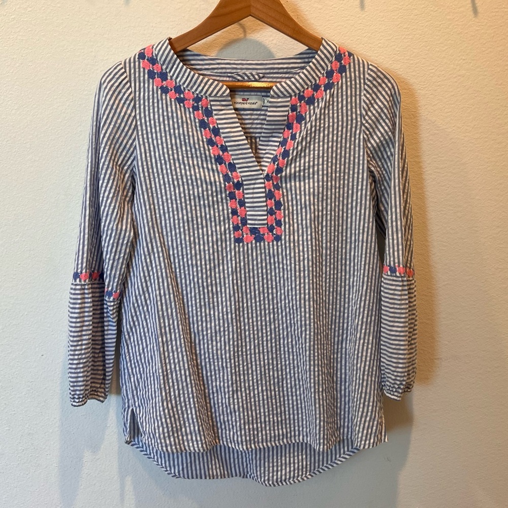 Vineyard Vines Embroidered Seersucker Striped Tunic Women’s Size XS